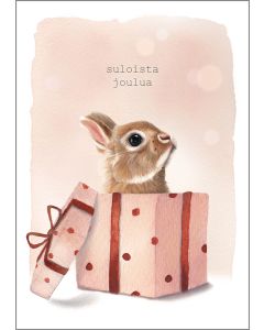 Joulukortti Henna Adel - "suloista joulua" pupu lahjalaatikossa