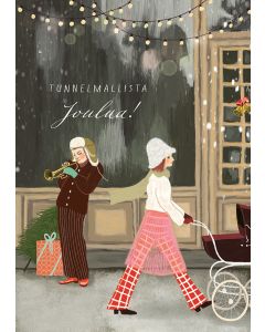 2-osainen kortti joulu Johanna Ilander - "Tunnelmallista joulua!" soittaja joulukadulla