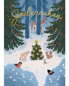 2-osainen kortti joulu Kaisu Sandberg - "Joulurauhaa" metsän eläimet