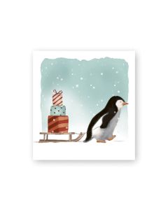 Pakettikortti joulu Henna Adel - Pingviini ja lahjakelkka