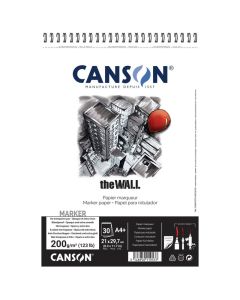 Canson The WALL 220g A4+ (21x31,4cm) bleedproof, tussipaperilehtiö kierre perf. happovapaa 30 ark