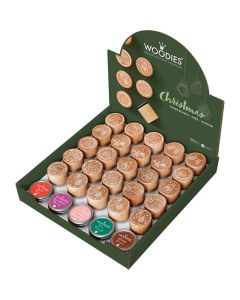 CP Woodies Display Christmas sisältöineen, 25 leimasinta, 5 värityynyä