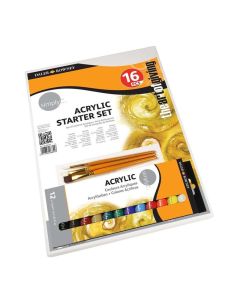 DR Simply Acrylic starter set 16 osaa, Sis. akryylivärit 12x12ml, pinkopohjan ja 3 sivell