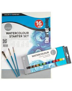 DR Simply watercolour starter set 16 osaa, 12x12ml akvarellituubit, kangaspahvipohjan ja 3 si