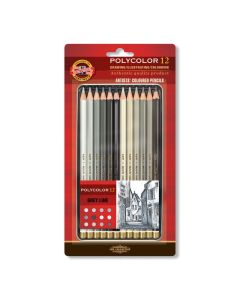 KOH Polycolor 12 Grey värikynälajitelma, harmaan sävyt metallirasia blister