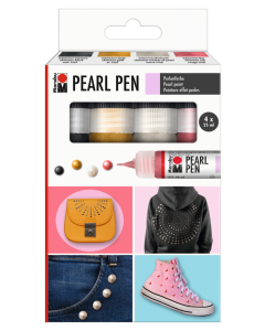 Marabu kohokynä pearl pen 4x25ml, helmiäissävyt: punainen, musta, valkoinen ja kulta