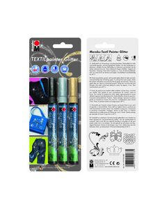 Marabu Tekstiilitussi Glitter Glamour 3-lajitelma, musta, hopea, kulta