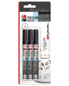 Marabu Posliini- ja lasitussi 3 kokoa Elegance mustat