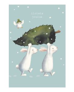 Joulukortti Henna Adel - Puput kantavat joulukuusta