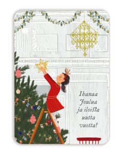 Joulukortti Johanna Ilander - Kuusen koristelu "Ihanaa joulua ja iloista uutta vuotta!"