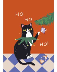 Joulukortti Kaisu Sandberg - Helvi-kissa Ho-ho-ho!