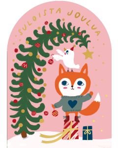 2-osainen joulukortti Mira Mallius - Kettu ja lintu, Suloista joulua