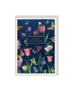 2-osainen kortti Ohh Deer - Happy Birthday, Tulppaanit ja Perhoset