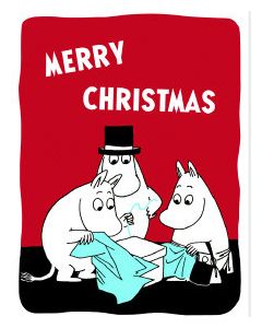 2-osainen kohopainokortti Muumi - Lahjapaketin avaus