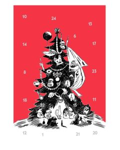 Joulukalenterikortti Putinki Muumi - Kuusi punainen tausta