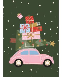 Joulukortti Kaisu Sandberg - Lahjat auton katolla