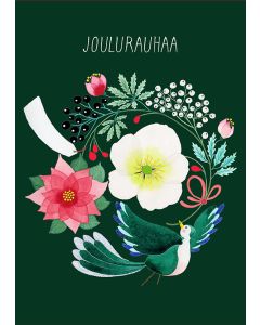 2-osainen joulukortti Anna Emilia - Joulurauhaa, kranssi ja lintu