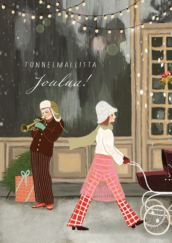 2-osainen kortti joulu Johanna Ilander - "Tunnelmallista joulua!" soittaja joulukadulla