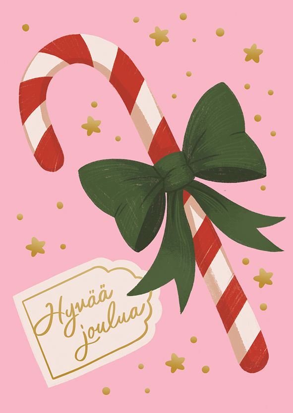 Joulukortti Kaisu Sandberg - "Hyvää joulua" karkkikeppi