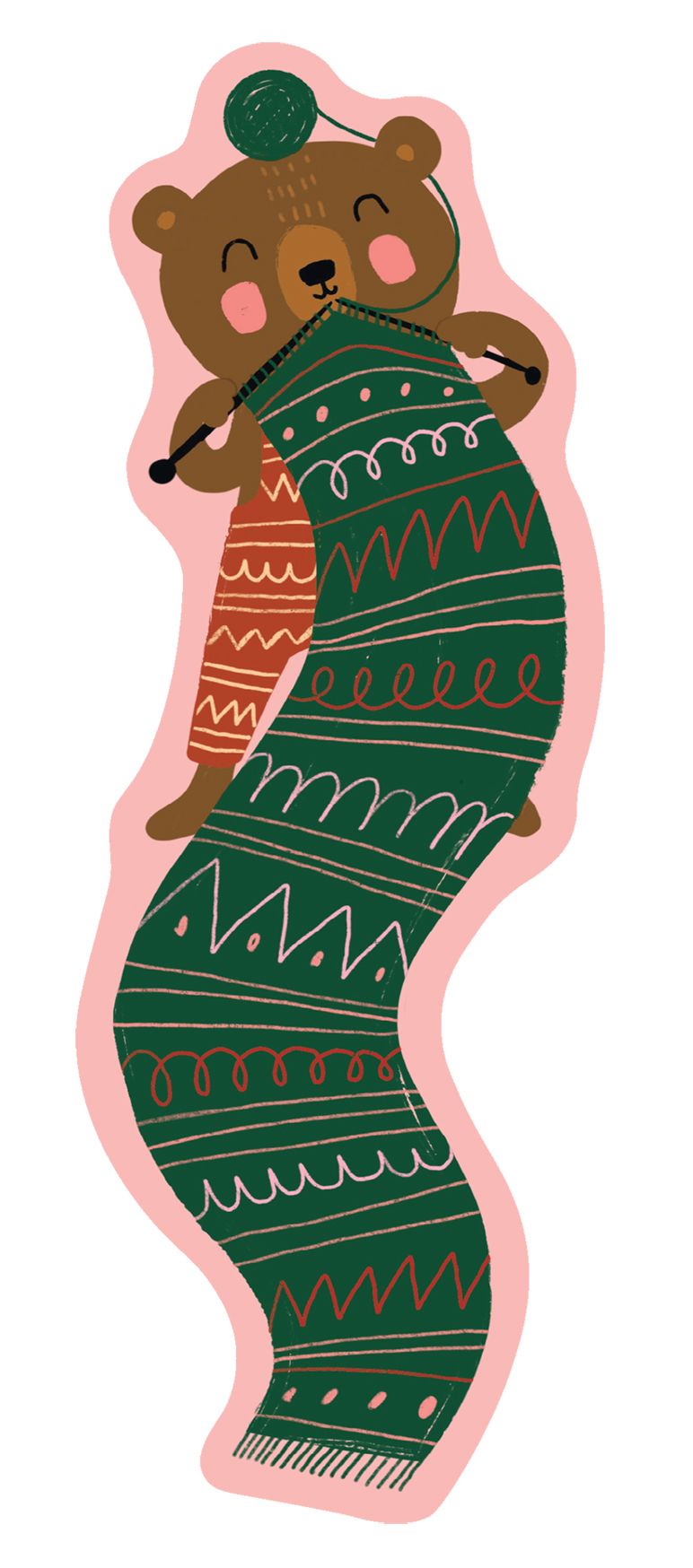 Kirjanmerkki Putinki Mira Mallius - Karhu neuloo kaulahuivia