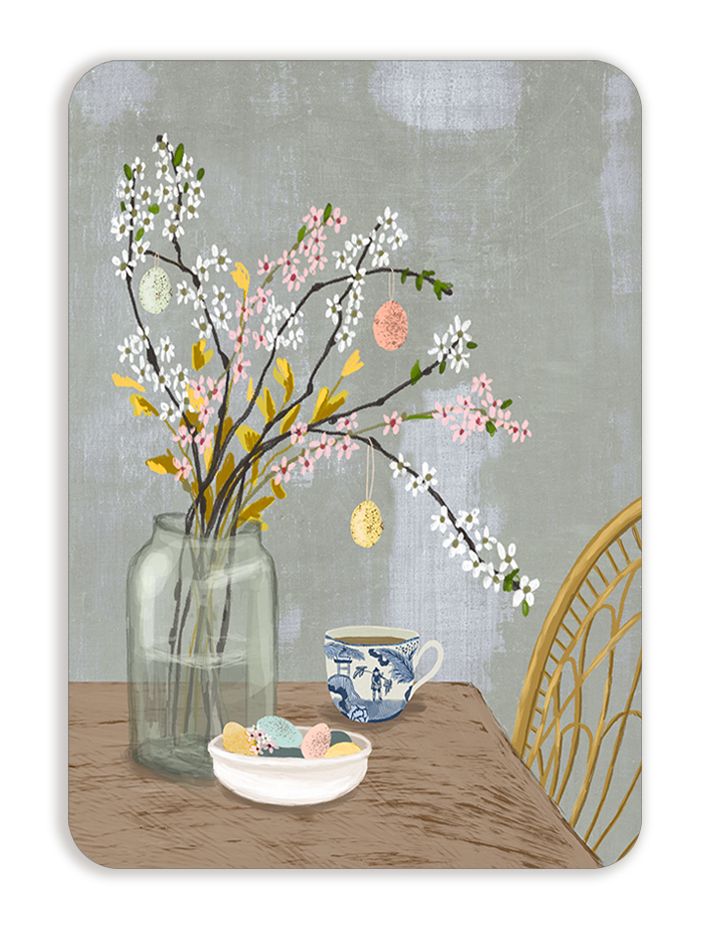 Postikortti Johanna Ilander - Kirsikanoksia, kahvikuppi