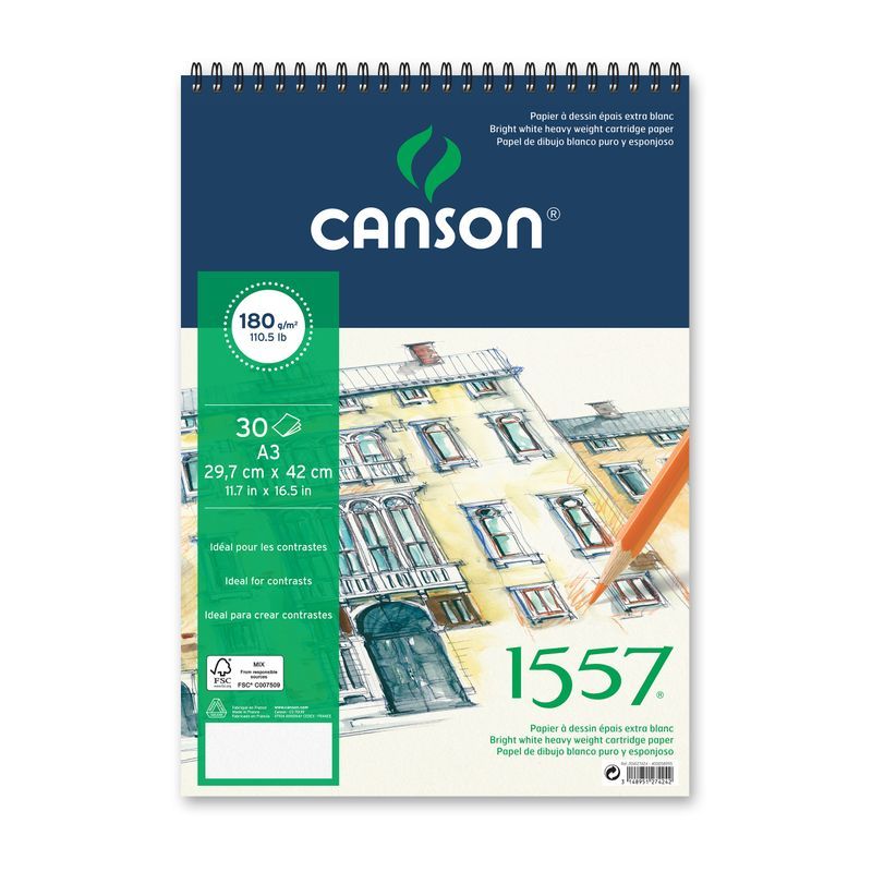 Canson 1557 180g A3 Kierre (30), piirustuslehtiö