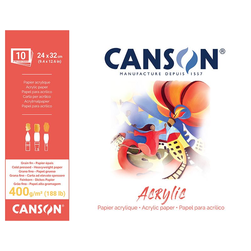 Canson Acrylic 400g 24x32 (10) PK, FG 807408 akryylivärilehtiö
