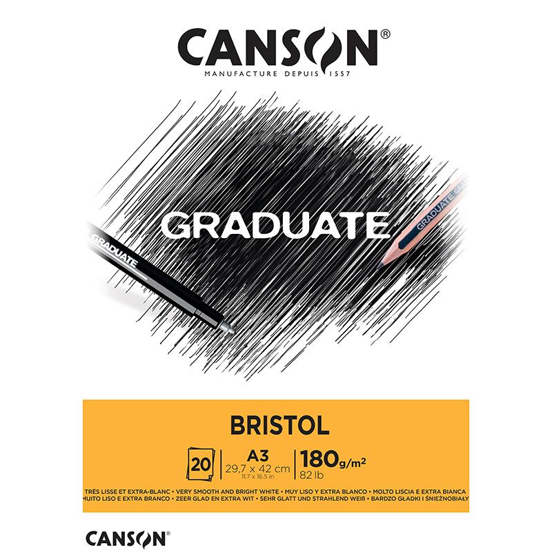 Canson Graduate Bristol A3 180g (20), piirustuslehtiö erikoisvalkoinen