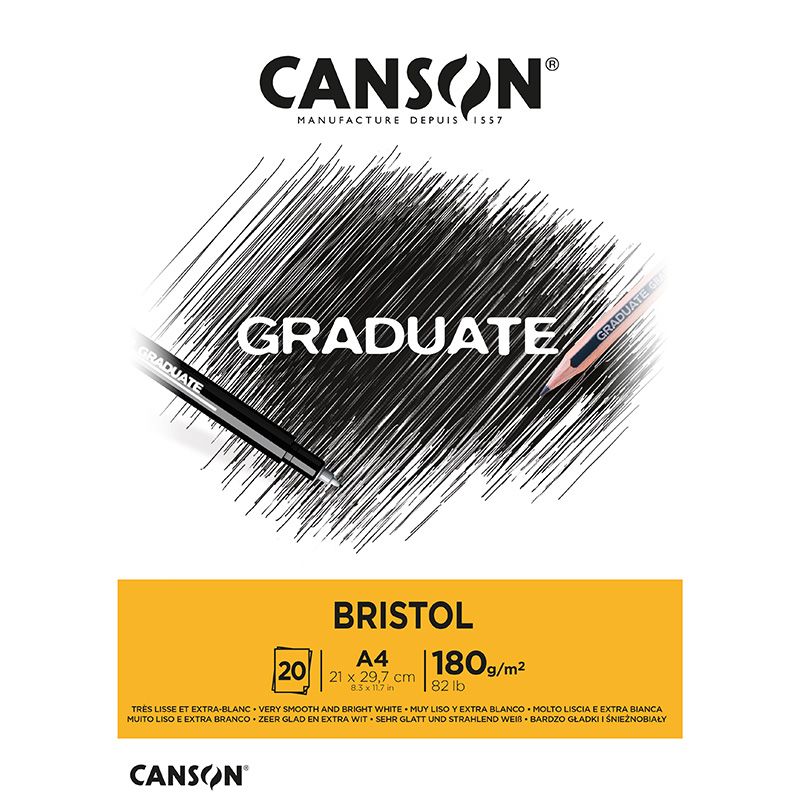 Canson Graduate Bristol A4 180g (20), piirustuslehtiö erikoisvalkoinen