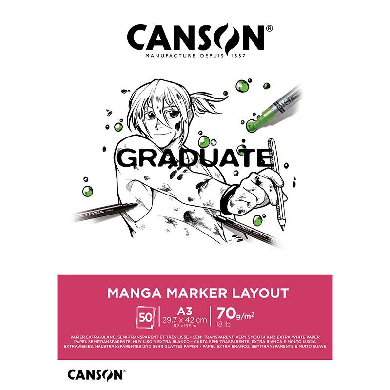 Canson Graduate Manga Marker Layout  A3 70g (50), Tussipiirustuslehtiö, läpikuultava