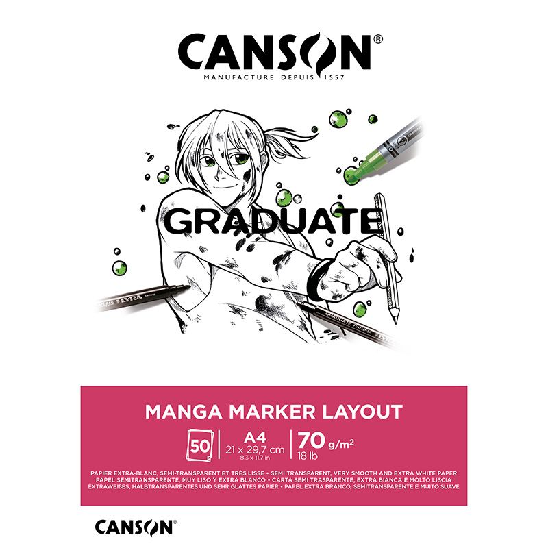 Canson Graduate Manga Marker Layout A4 70g (50), Tussipiirustuslehtiö, läpikuultava