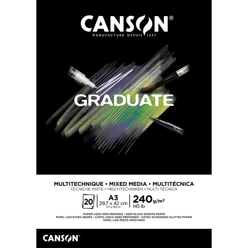 Canson Graduate Mixed Media Black A3 240g (20), Mixed media lehtiö, musta paperi