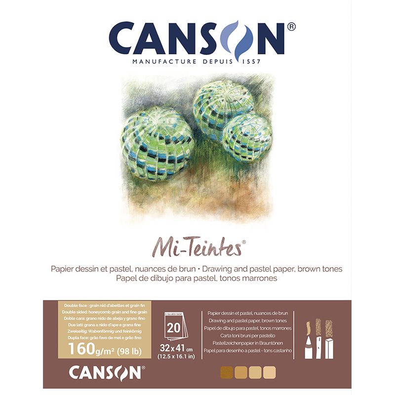 Canson Mi-teintes 160g (20) 32x41 Earth shades, pastellilehtiö ruskean sävyt, 4 sävyä