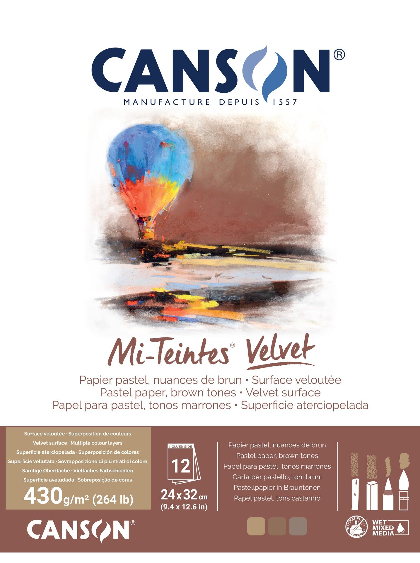 Canson Mi-Teintes Velvet 430g 24x32cm 12L ruskea, samettipintainen lehtiö