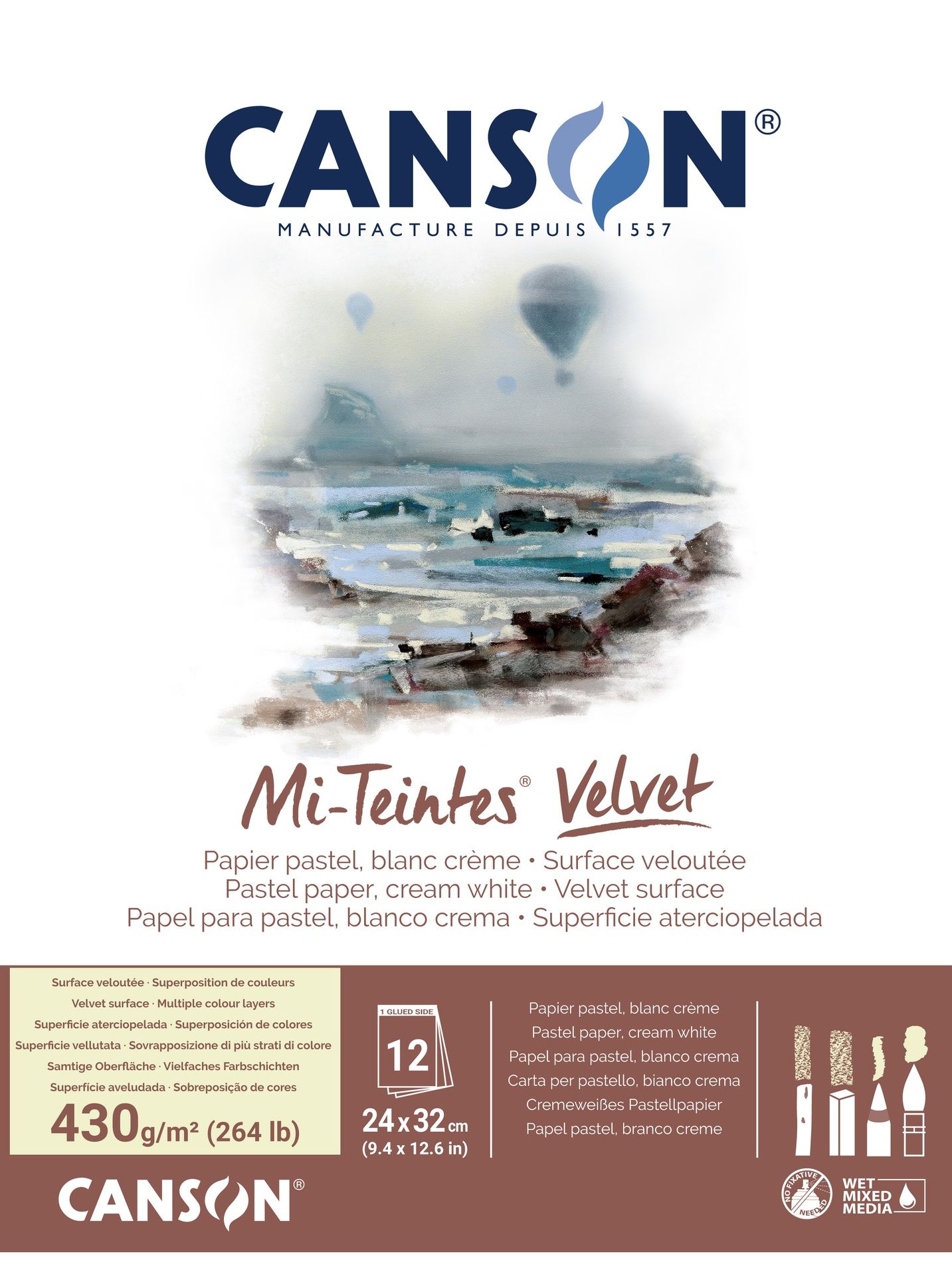 Canson Mi-Teintes Velvet 430g 24x32 cm 12L valkoin, samettipintainen lehtiö