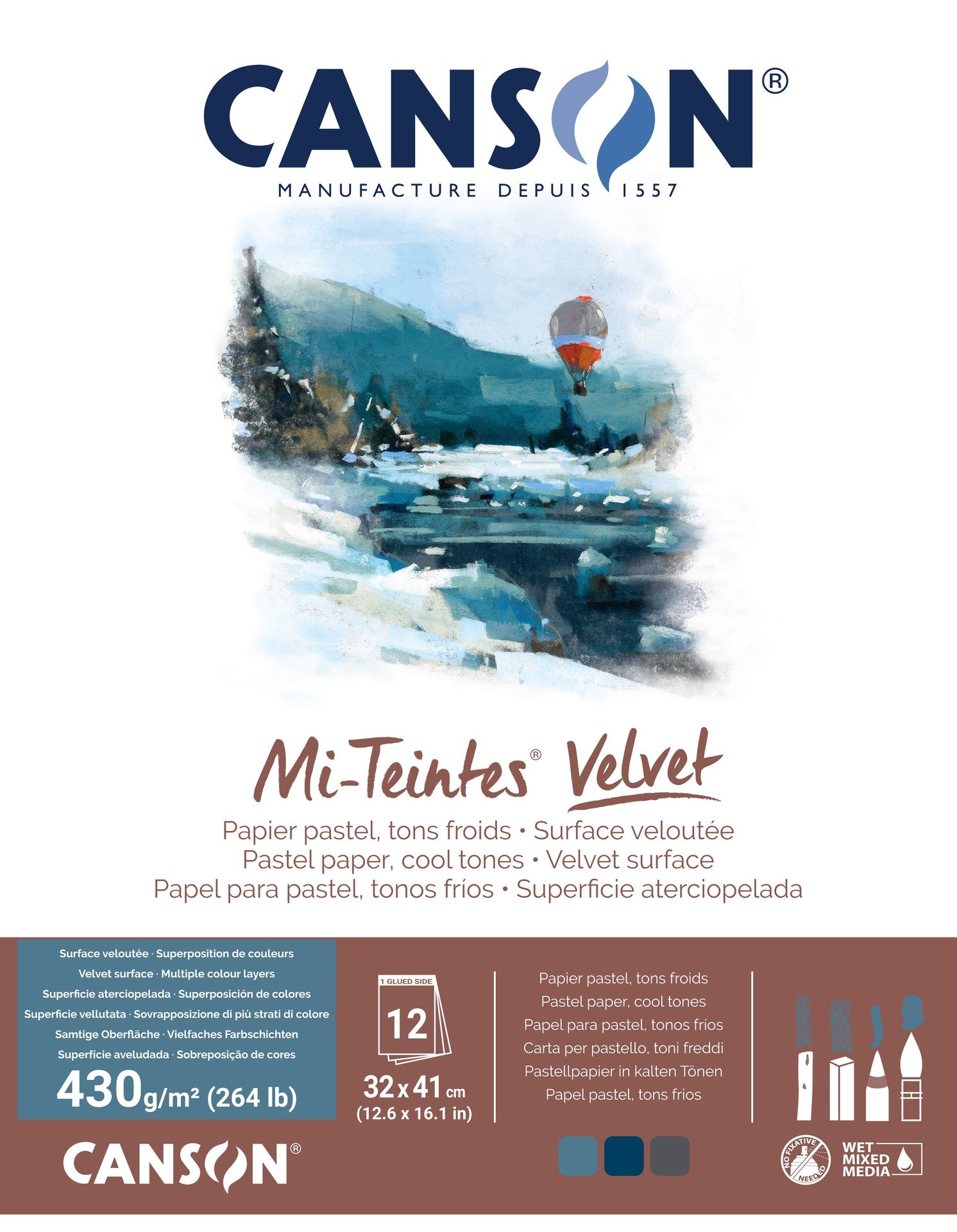 Canson Mi-Teintes Velvet 430g 32x41cm 12L kylmät s, samettipintainen lehtiö
