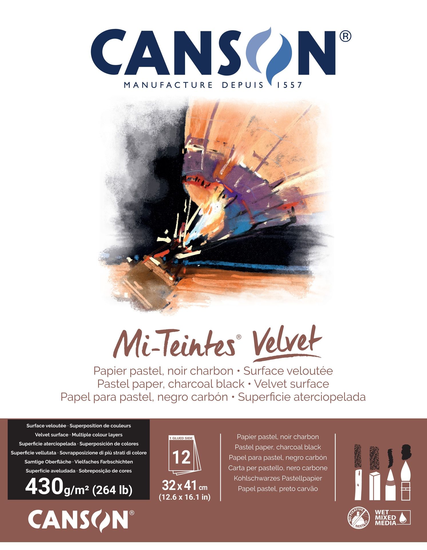 Canson Mi-Teintes Velvet 430g 32x41cm 12L Musta, samettipintainen lehtiö