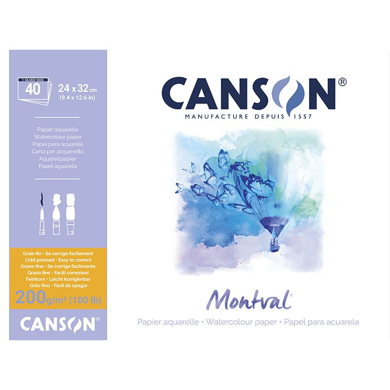 Canson Montval 200 g 24x32 (40L1) Puolikarkea, akvarellilehtiö