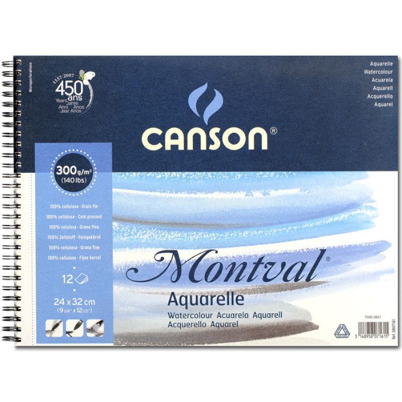 Canson Montval 300g 24x32 Kierre (12) PK, CP 807161 akvarellilehtiö