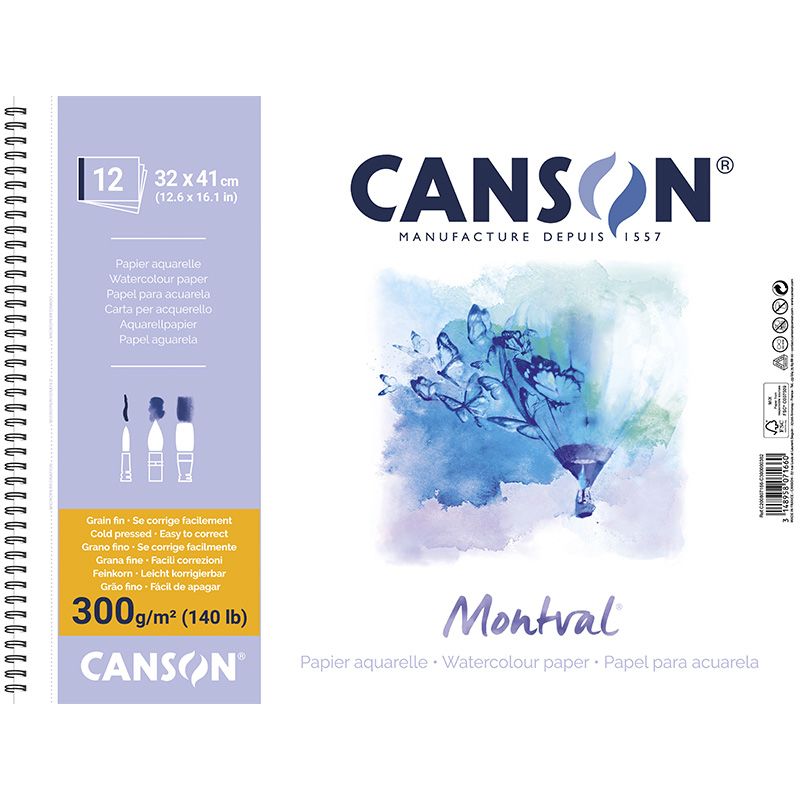 Canson Montval 300 g 32x41 Kierre (12) PK, CP 807166 akvarellilehtiö