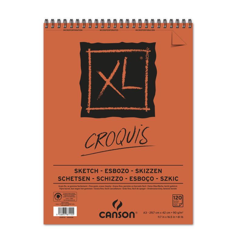 Canson XL Sketch 90g A3 (120), kierre ja perf. lyhyt