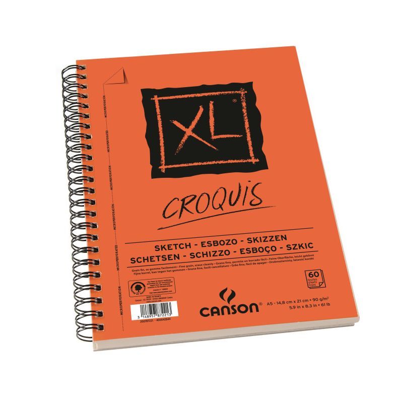 Canson XL Sketch 90g A5 (60) kierre, kierre pitkä sivu perforoitu