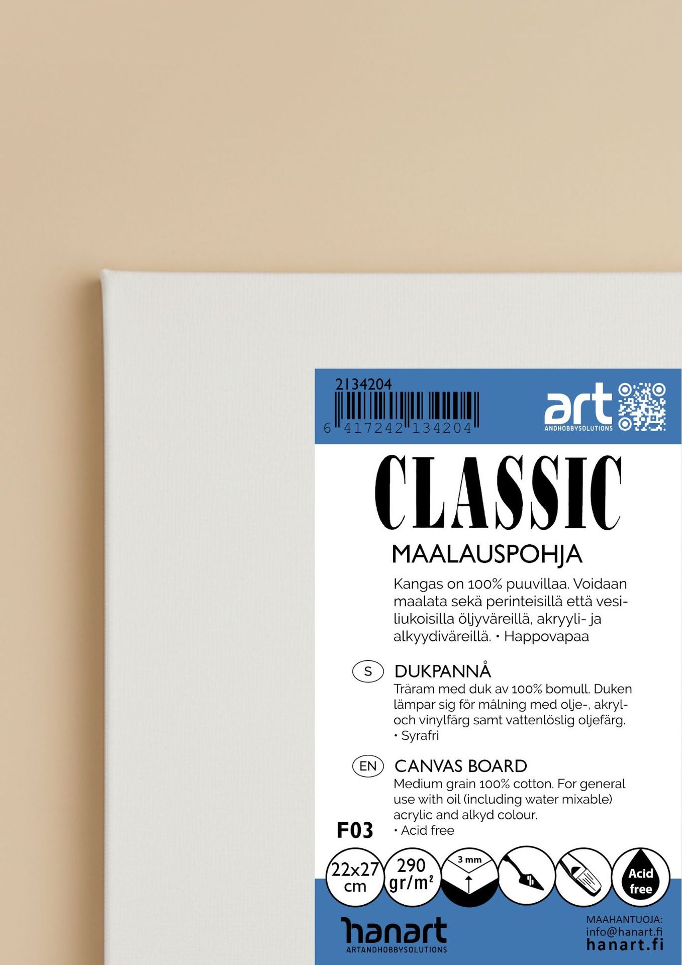 CLASSIC kangaspahvipohja 22x27cm 290g