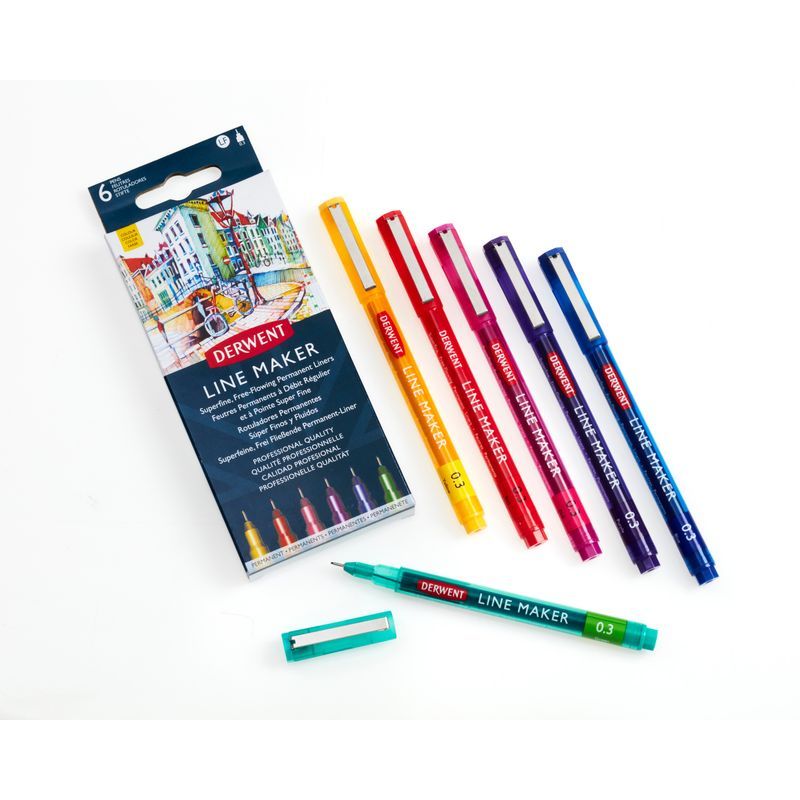 Derwent Line Maker 6 Colour-lajitelma 0,3, kelt, pun, pink, violetti, sin, vihr