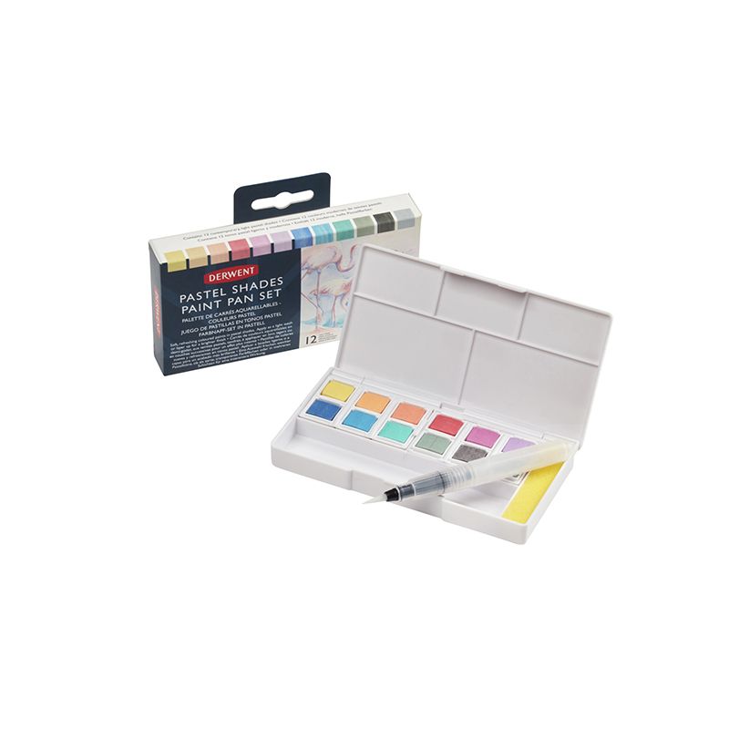 Derwent Pastel Shades Paint Set, sis. säiliösivellin ja 12 värinappia