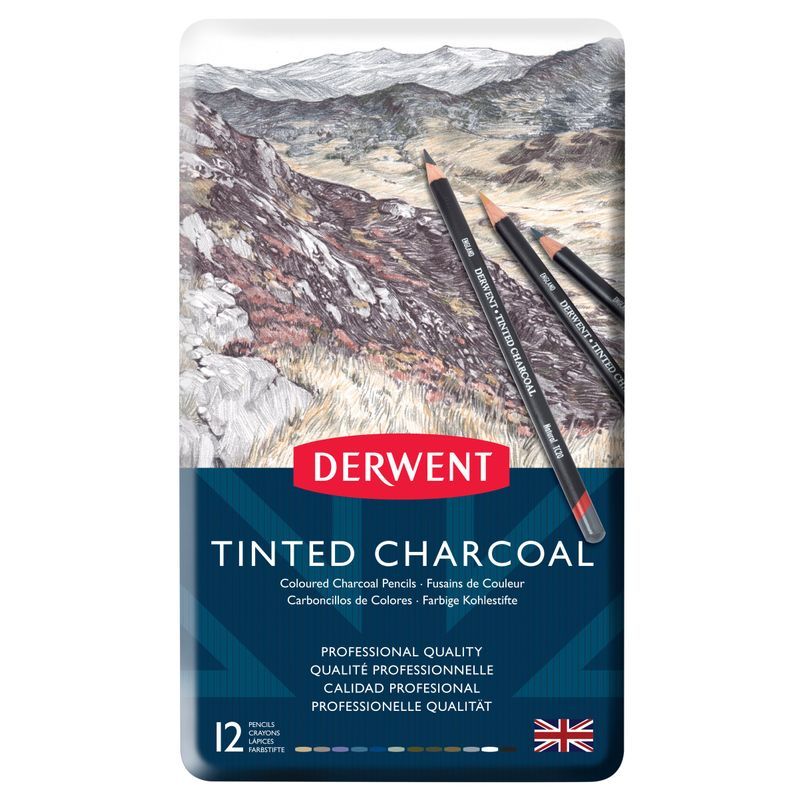 Derwent Tinted Charcoal 12 lajitelma, Sävytetyt Hiilikynät