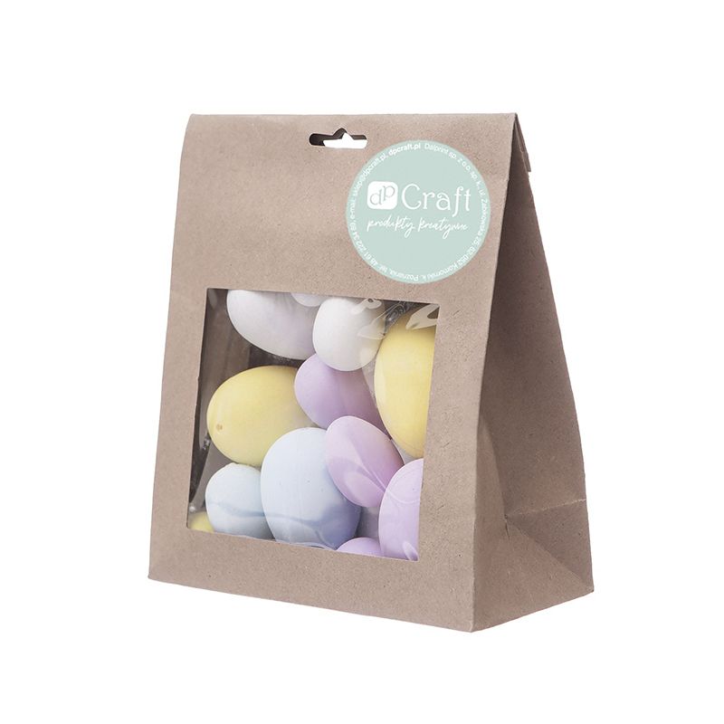 DPC Pääsiäismunat 16kpl eri koot vaaleat pastelli, ruskea paperipussi