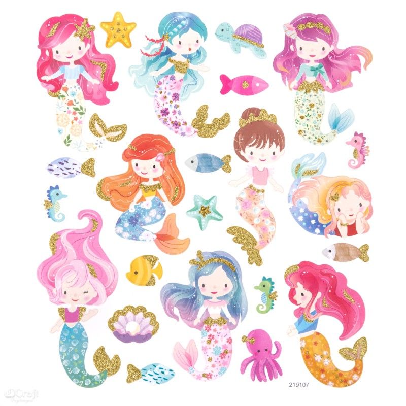 DPC tarra-arkki 15x17cm MERMAIDS 23 kpl glitter