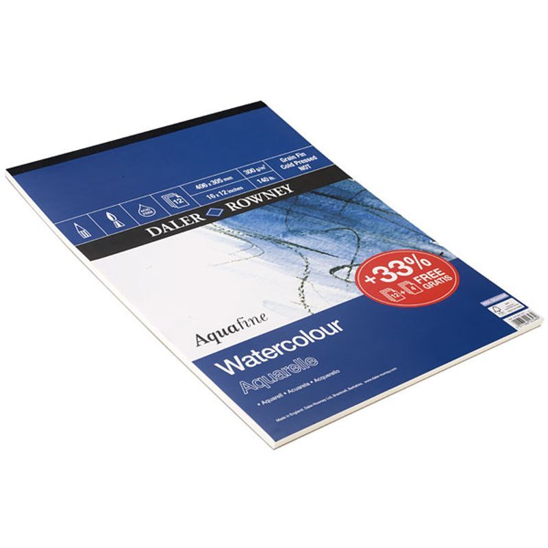 DR Aquafine akvarellilehtiö 300g 40x30 (12) PK, 100% selluloosa, 12 sivua, puolikarkea