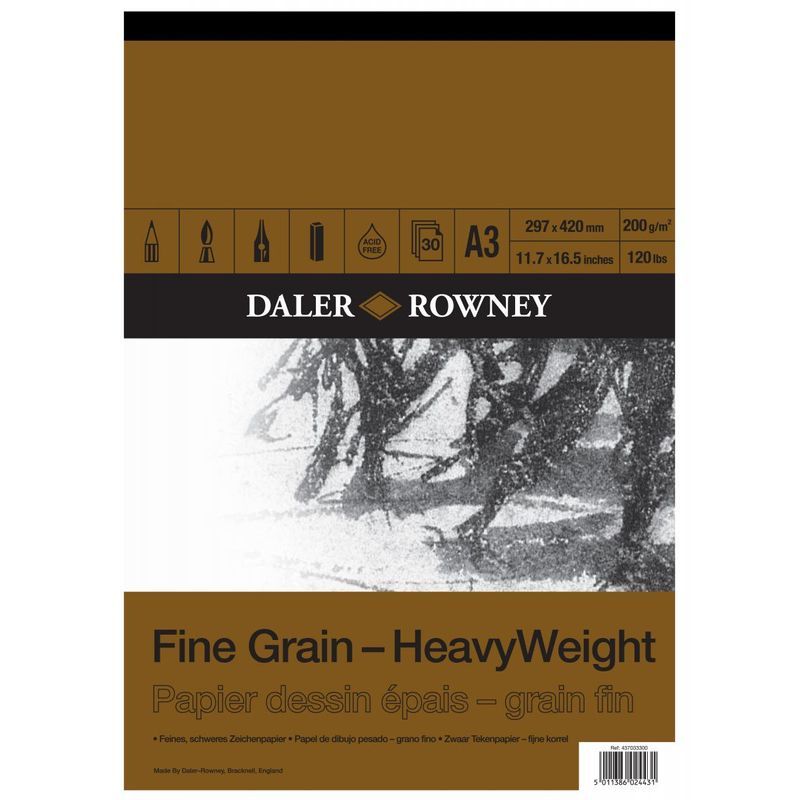 DR Fine Grain HeavyWeight Drawing 200g A3 (30) S, sileä, 30 sivua